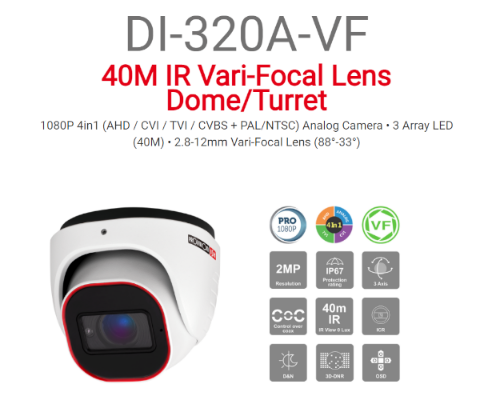 תמונה של מצלמת כיפה Provision AHD DI-320A-VF 2MP Vari-Focal 40M IR