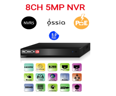 תמונה של מערכת הקלטה לשמונה מצלמות Provision 5mp NVR5-8200PX POE